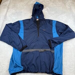 Vintage Nike Windbreaker Jacket Pullover Half‎ Zip Hoodie Blue Mens Large